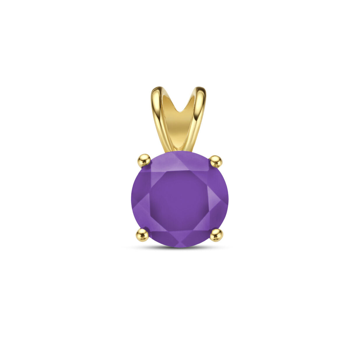 Hänger aus 14K Gelbgold mit rundem, facettiertem Amethyst in lila Farbe