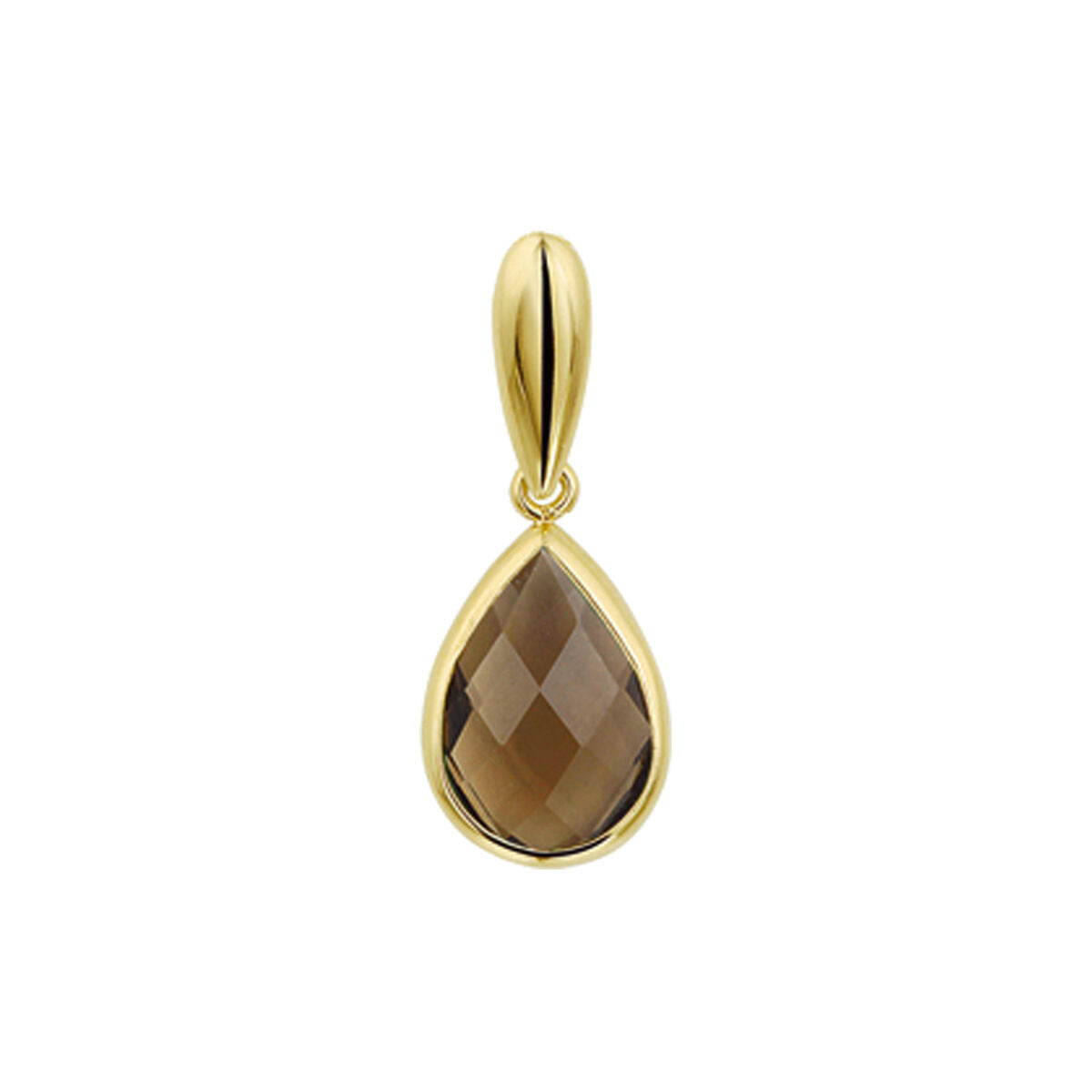 Hänger aus 14K Gelbgold mit tropfenförmigem Rauchquarz und facettierter Oberfläche