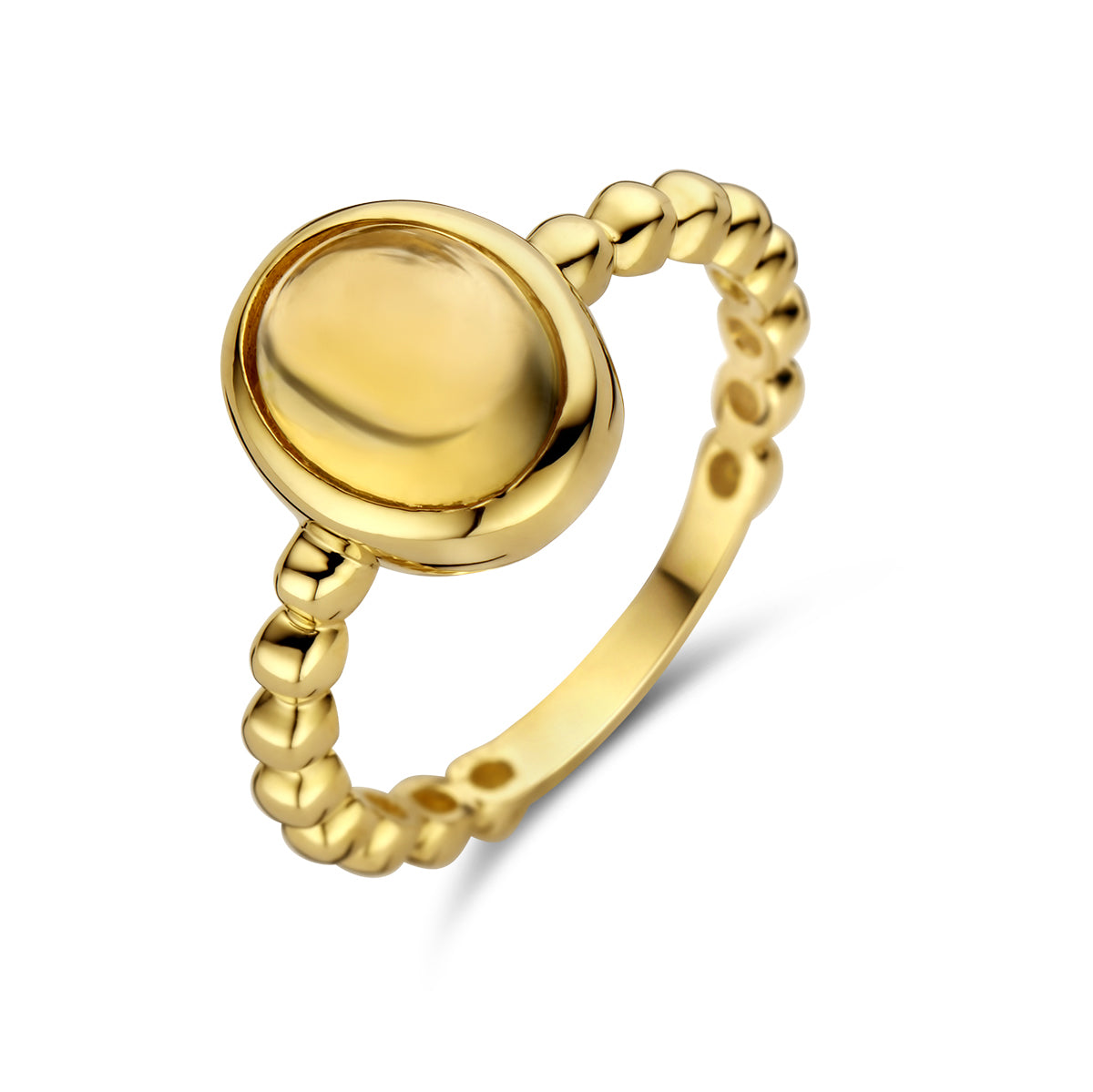 Ring aus 14K Gelbgold mit ovalem Citrin und strukturierter, runder Bandform