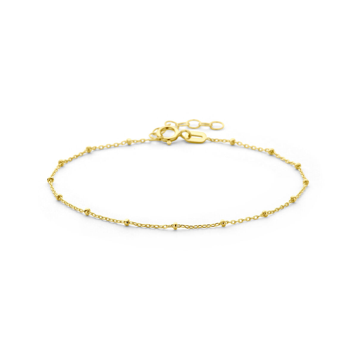 Armband aus 14K Gelbgold mit 1,3 mm großen Kugeln, Länge 16 + 3 cm