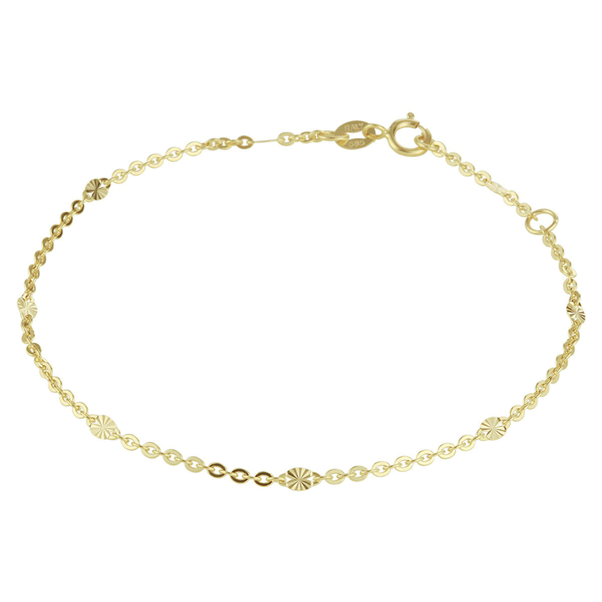 Armband aus 14K Gelbgold mit 1,5 mm dicken Gliedern und verschiedenen ovalen Elementen