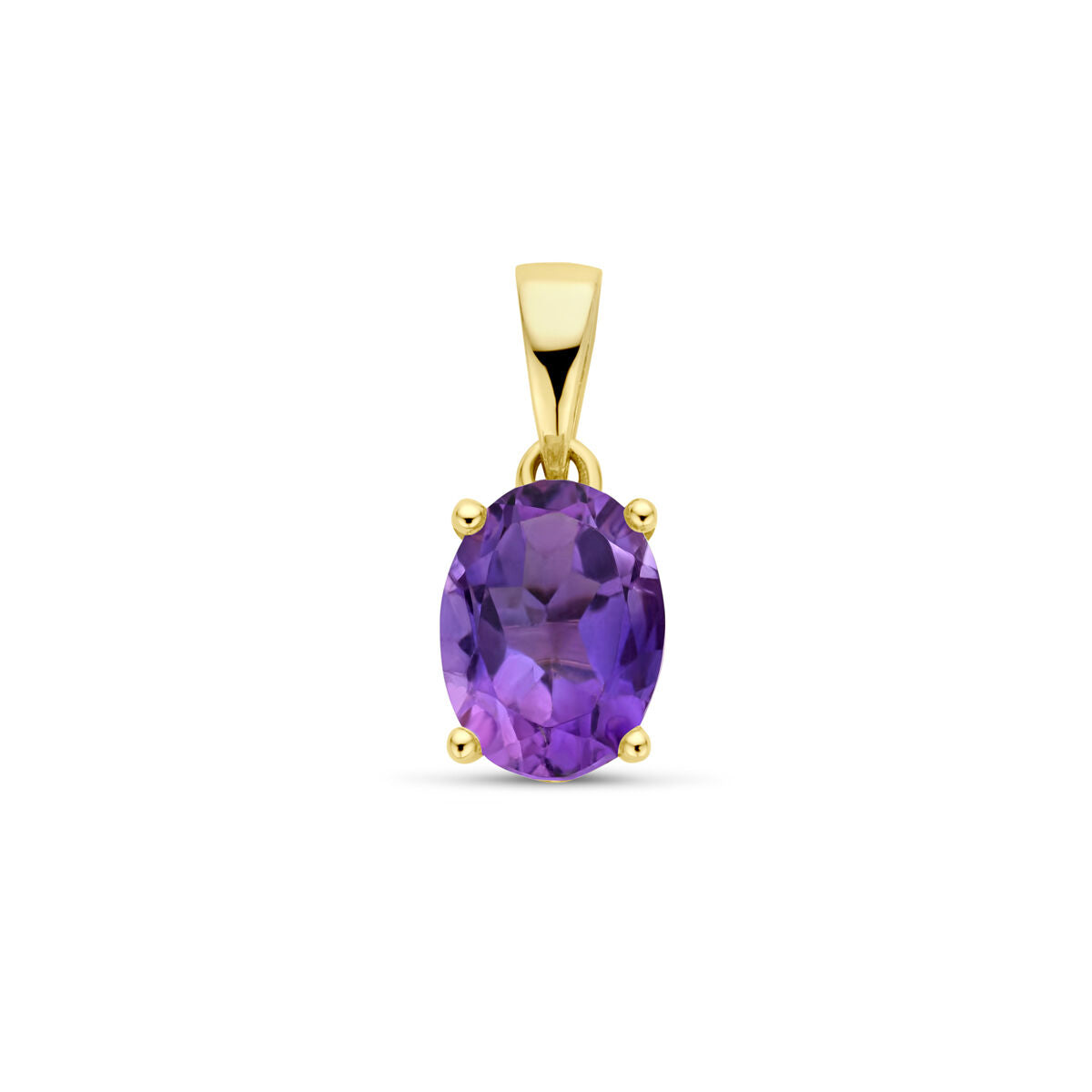 Hänger aus 14K Gelbgold mit ovalem Amethyst in lila Farbe, gefasst in vier Krappen