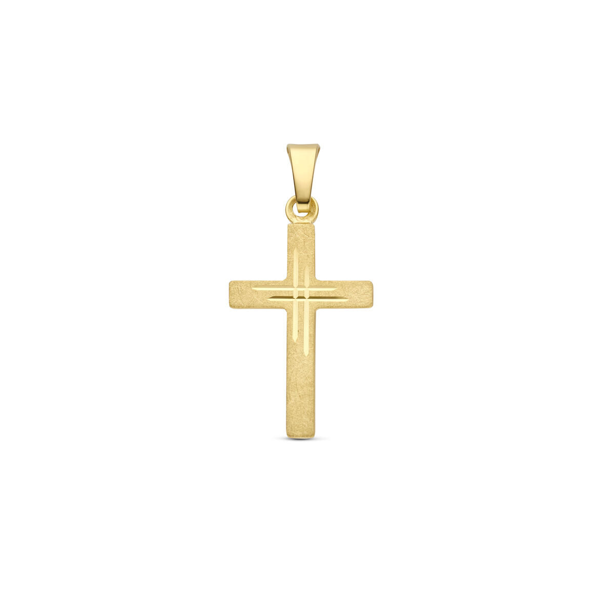 Hänger in Form eines Kreuzes aus 14K Gelbgold mit diamantierter Oberfläche