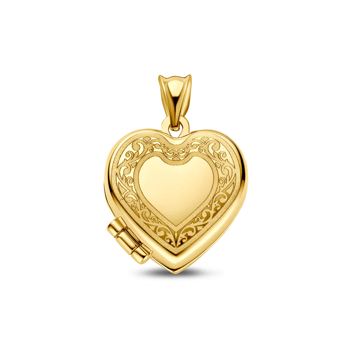 Medaillon in Herzform mit gravierter Oberfläche aus 14K Gelbgold, 15 mm groß