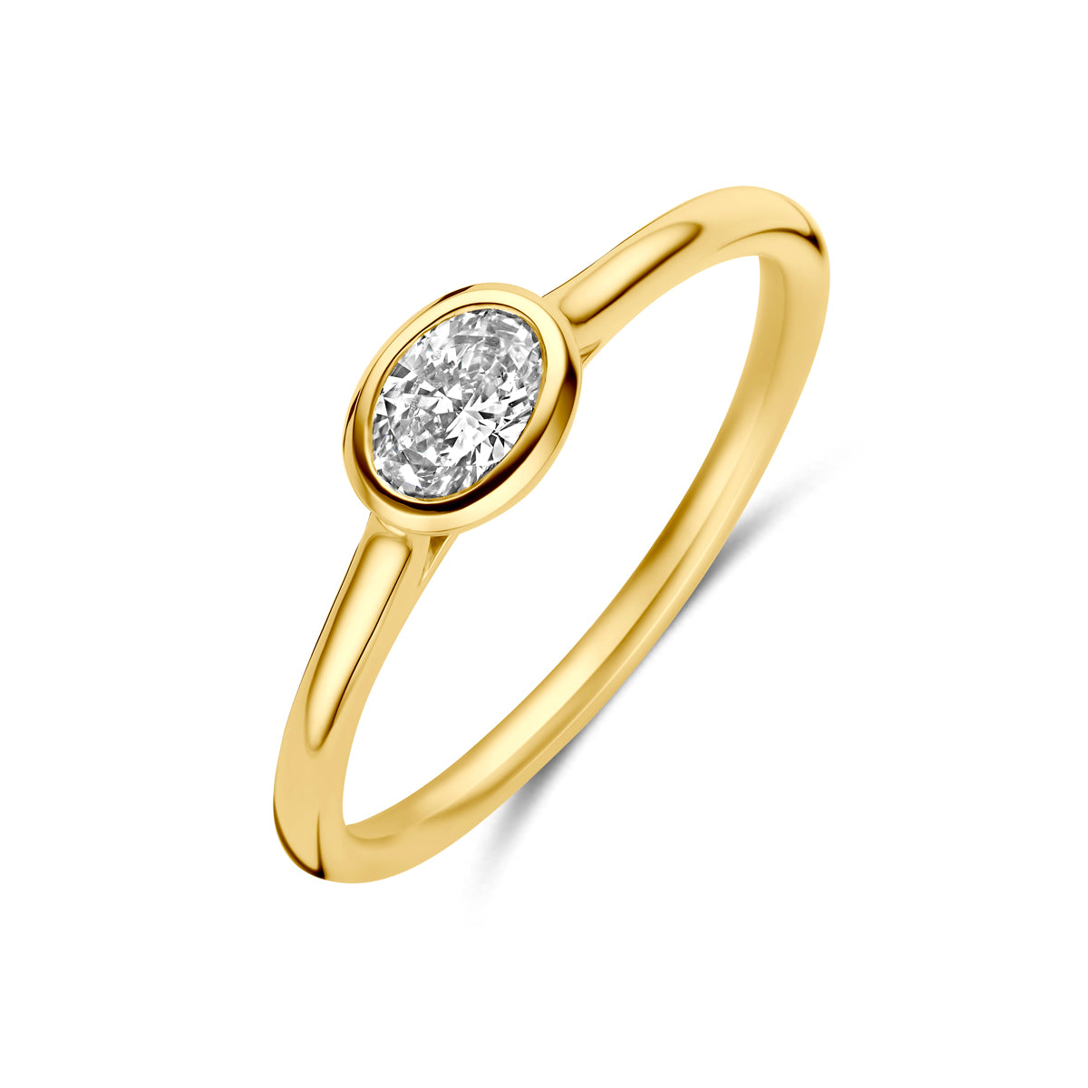 Ring aus 14K Gelbgold mit ovalem Diamanten von 0,42 ct in der Mitte