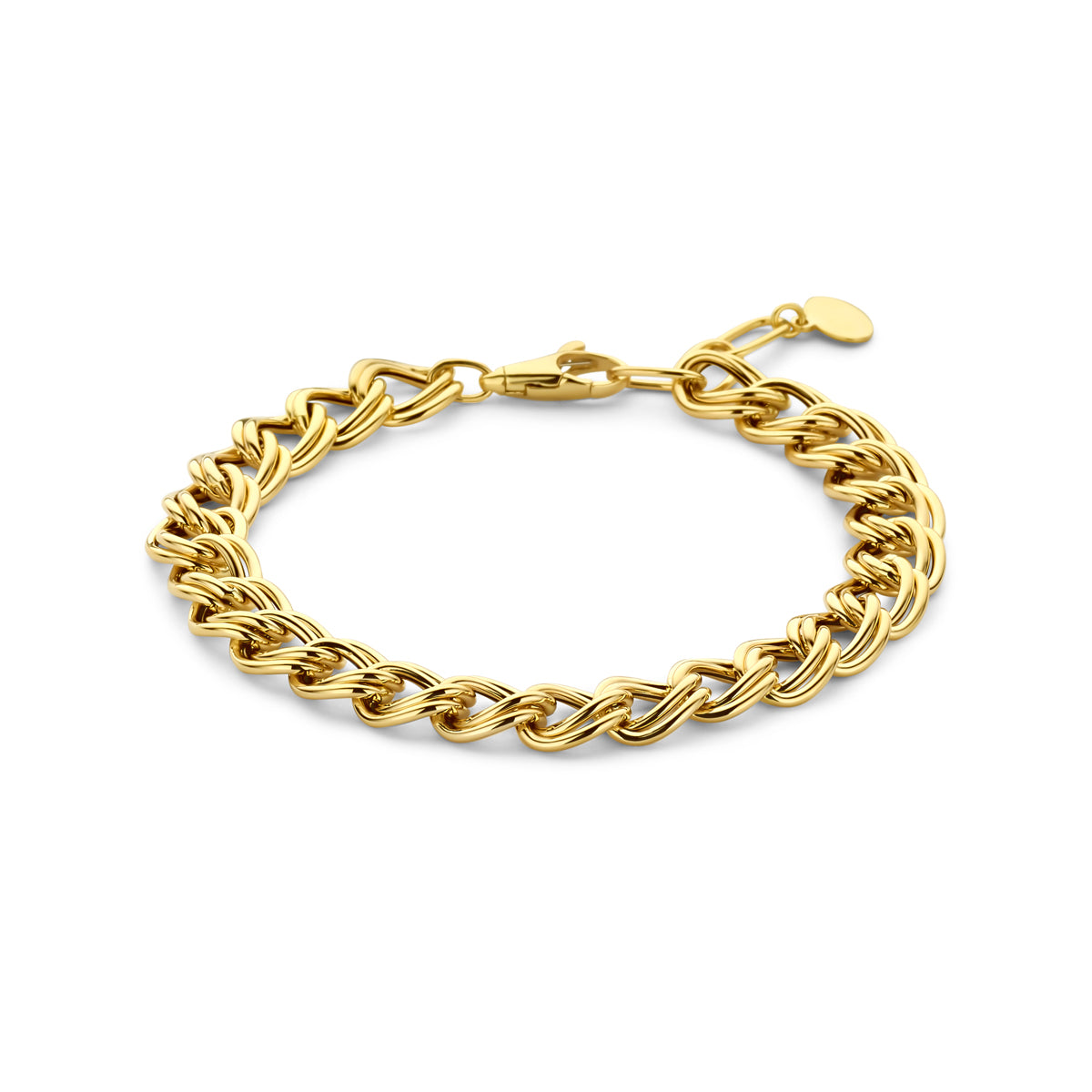 Armband aus 14K Gelbgold mit 8 mm breiten Gourmette-Gliedern und Verlängerung von 2 cm