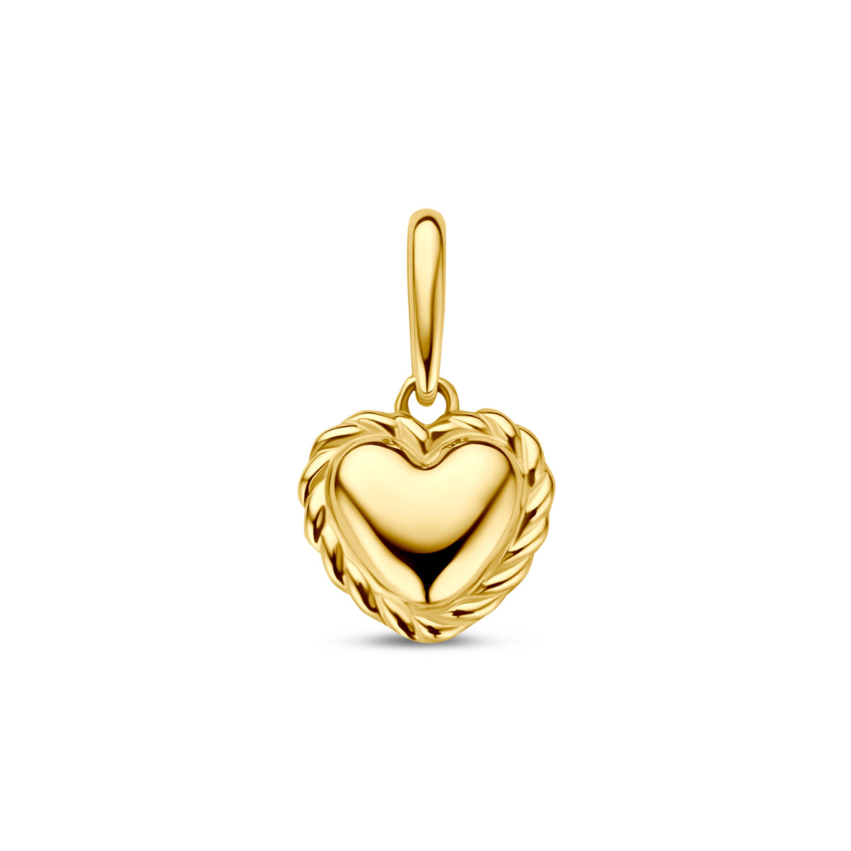 Hänger in Herzform aus 14K Gelbgold mit geflochtenem Rand und glänzender Oberfläche