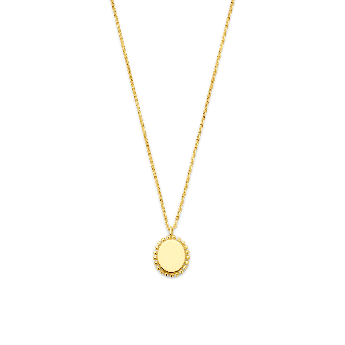 Collier aus 14K Gelbgold mit rundem Anhänger und feiner Kette in verschiedenen Längen von 40 bis 44 cm