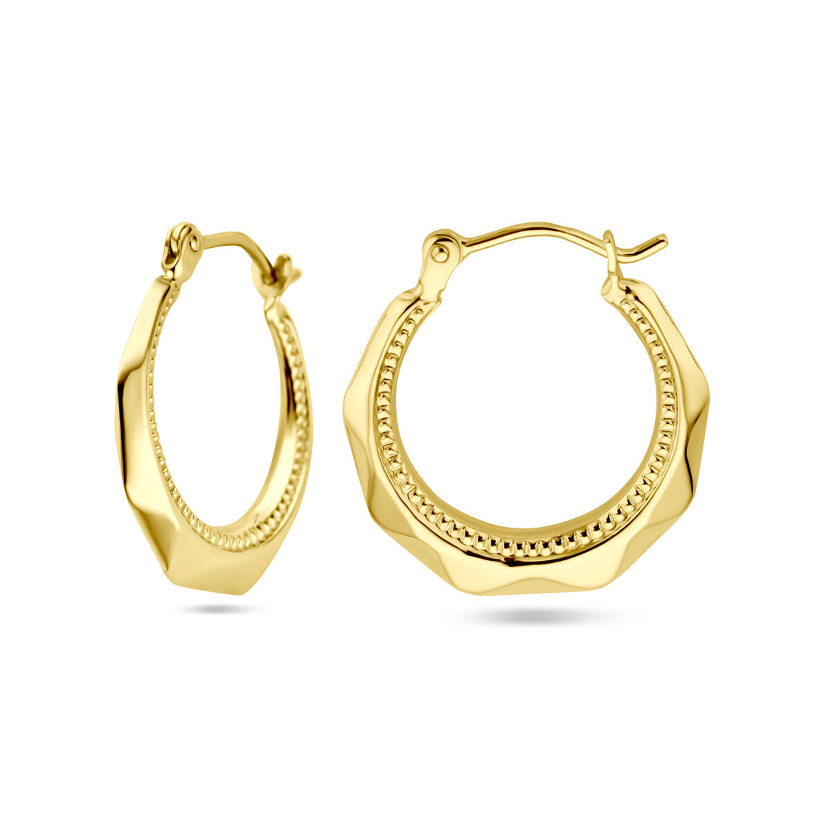 Ohrringe aus 14K Gelbgold mit gewelltem Design und feiner Perlenstruktur