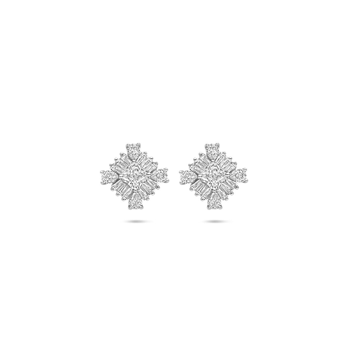 Ohrstecker mit Zirkonia in Form einer Schneeflocke, 15 mm, rhodiniertes Silber