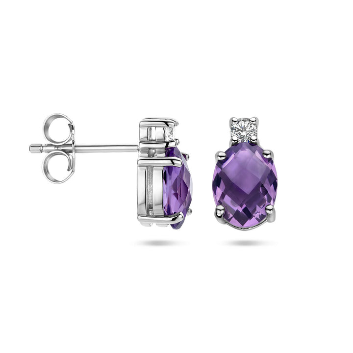 Ohrstecker Amethyst und Zirkonia Silber rhodiniert