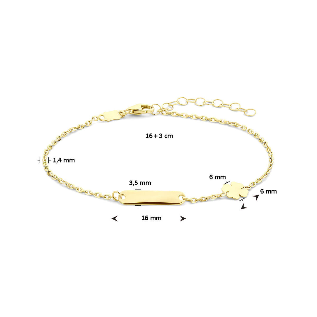 Gravurarmband Kleeblatt 3,5 mm 16 + 3 cm 14K Gelbgold