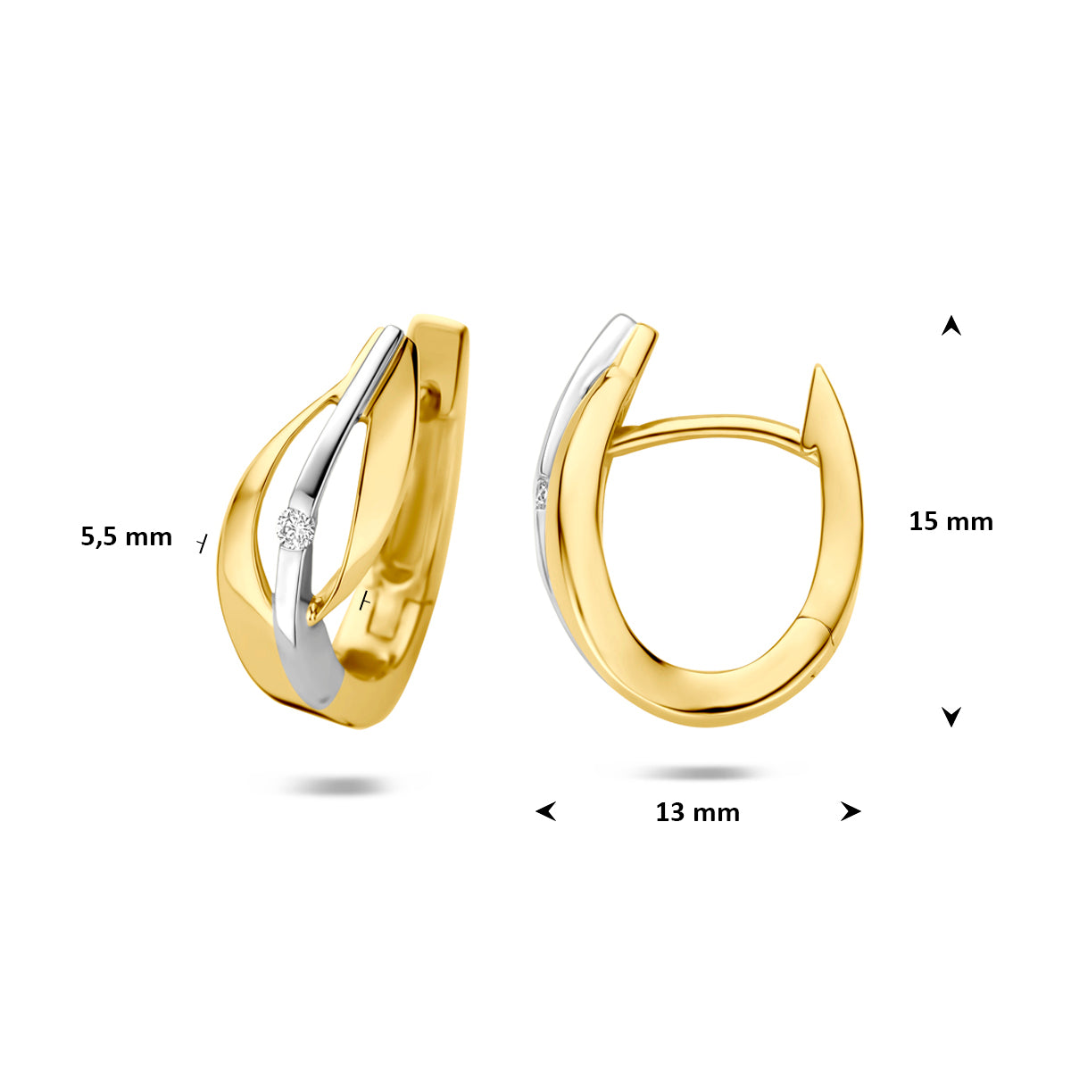klapoorringen lab grown diamant 14K bicolor goud