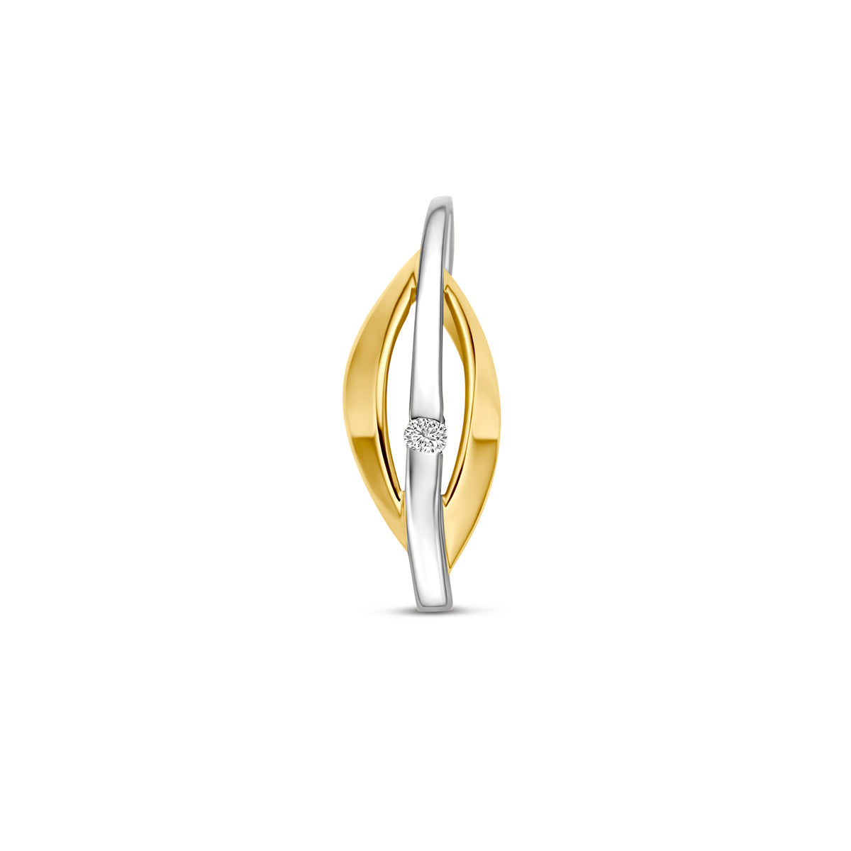 Hänger aus 14K bicolor Gold mit gelbem und weißem Gold, besetzt mit einem 0,03 ct lab-grown Diamanten.