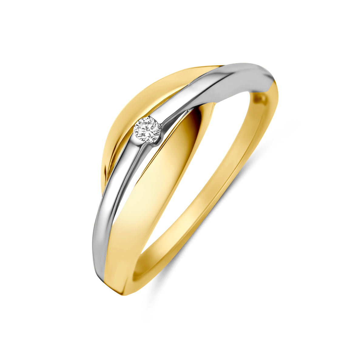 Ring aus 14K bicolor Gold in Gelb und Weiß mit einem lab-grown Diamanten von 0,03 ct