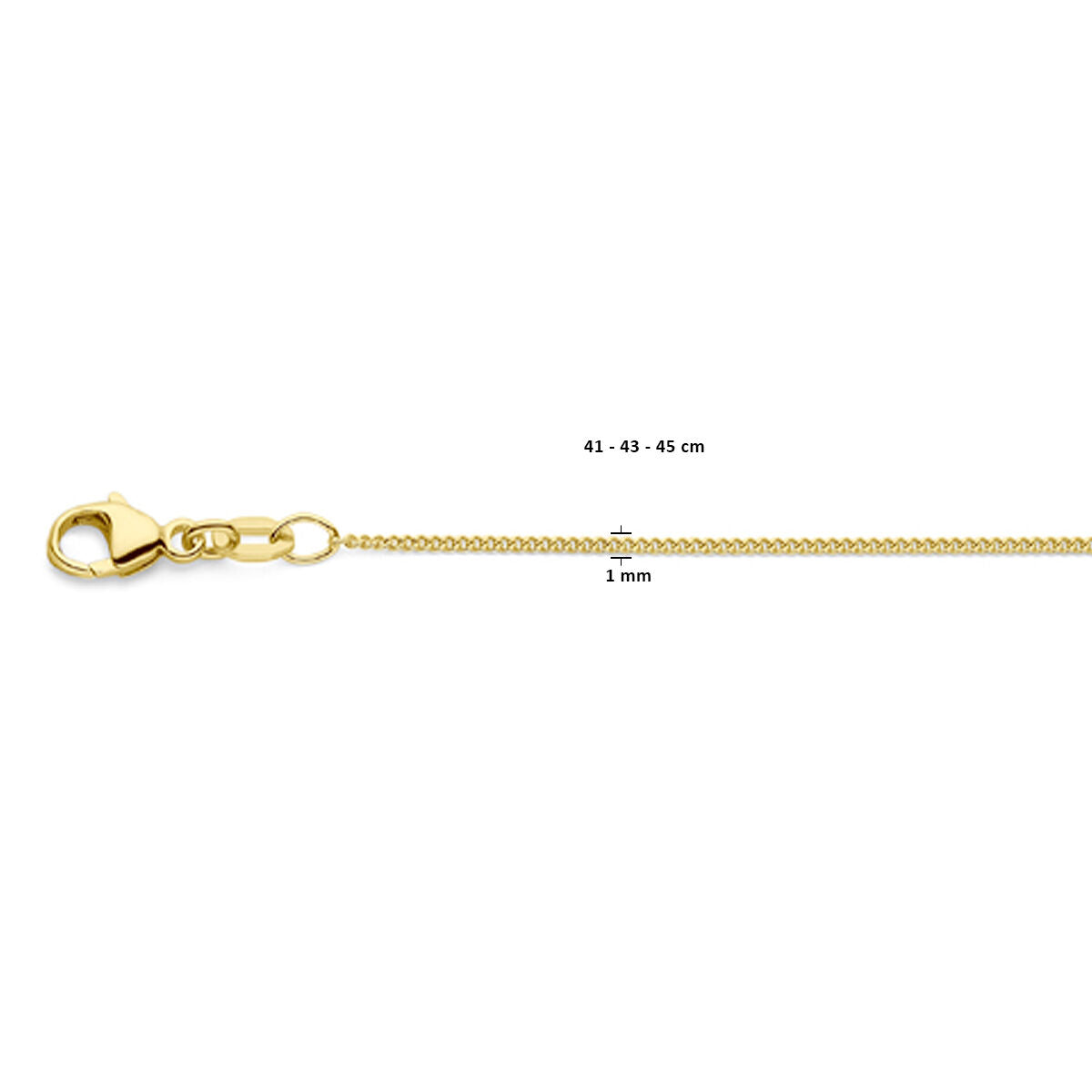 Halskette Gourmette 4-seitiger Schliff 1,0 mm 41 - 43 - 45 cm 18K Gelbgold