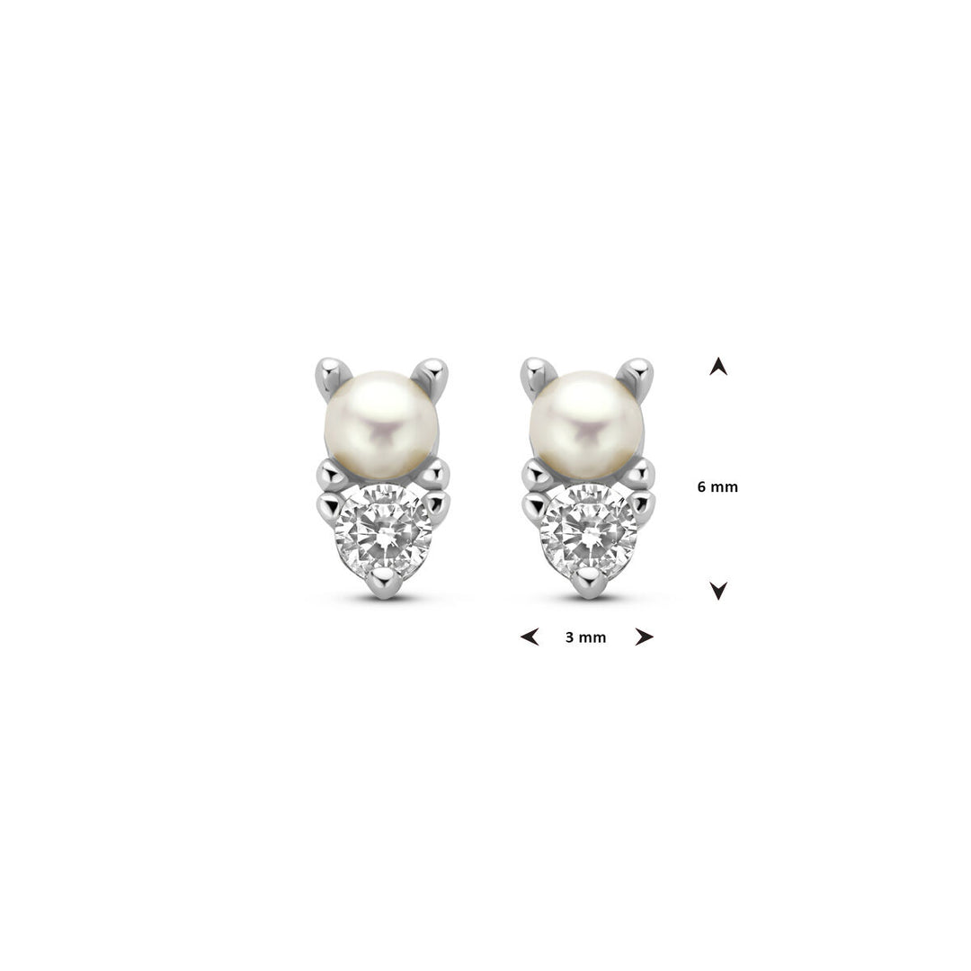 oorknoppen parel en zirkonia zilver gerhodineerd