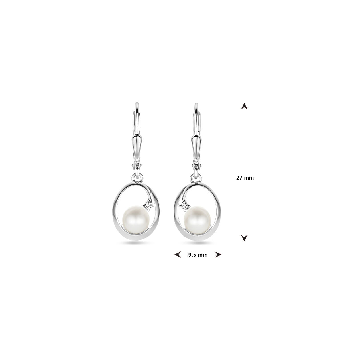 Ohrhänger oval Perle und Zirkonia Brisurhaken 27 mm Silber rhodiniert
