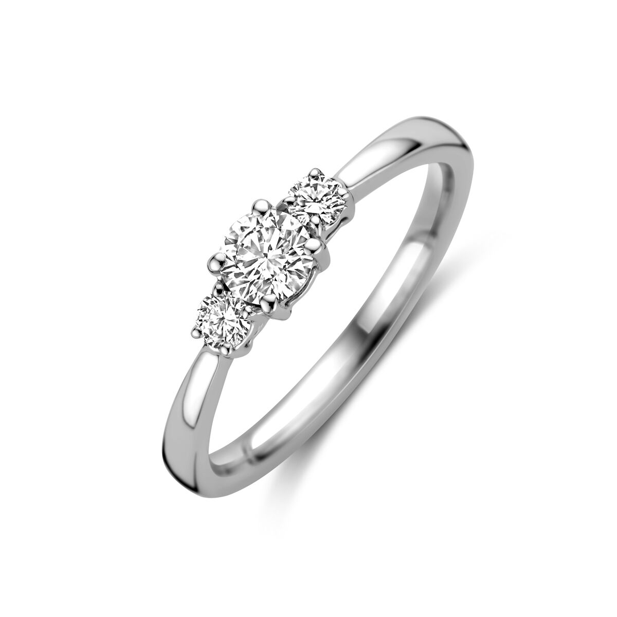 Ring aus 14K Weißgold mit drei lab-grown Diamanten, insgesamt 0,46 ct, in der Mitte angeordnet