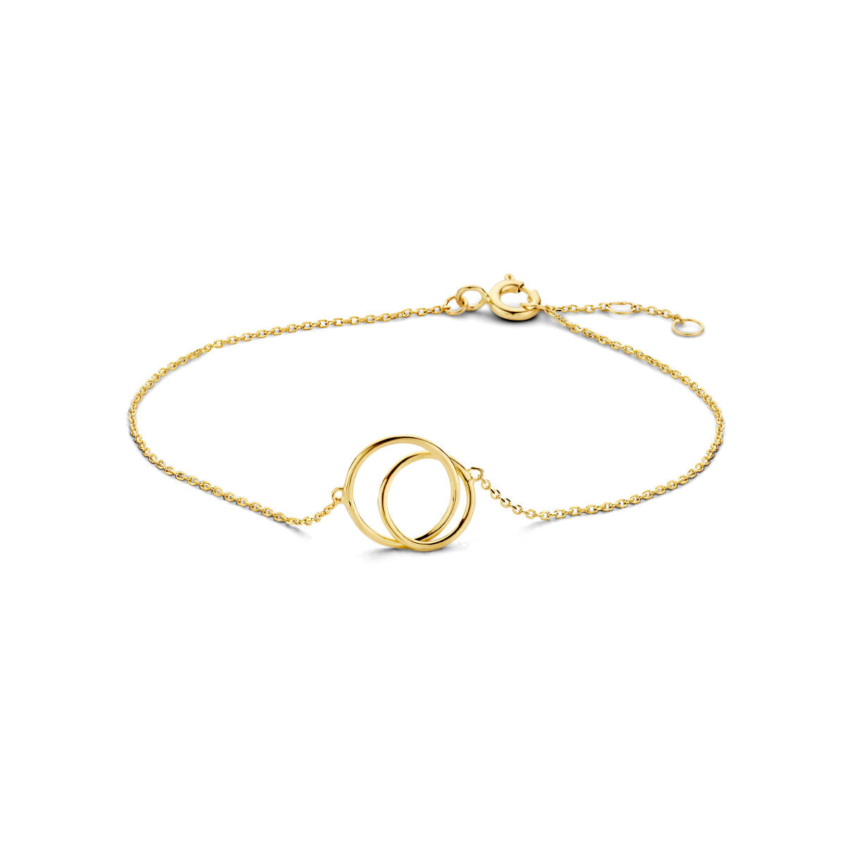 Armband aus 9 Karat gelbgold mit zwei ineinander verschlungenen Ringen