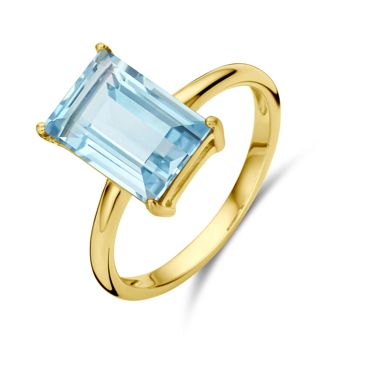 Ring aus 14K Gelbgold mit rechteckigem blauen Topas