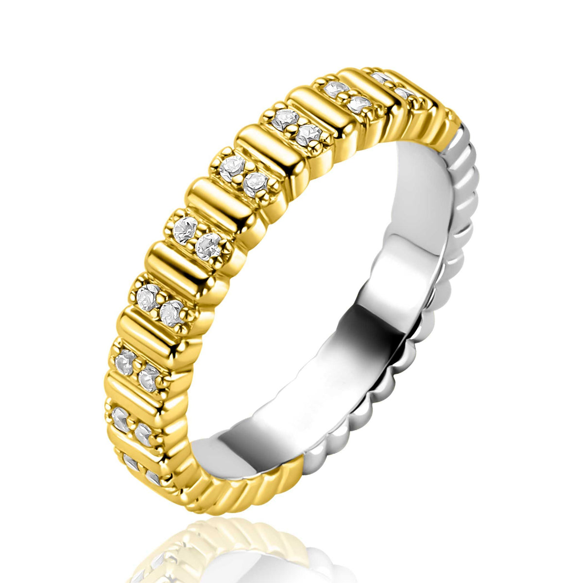 Ring aus Silber mit goldener Beschichtung und Zirkonia-Steinen