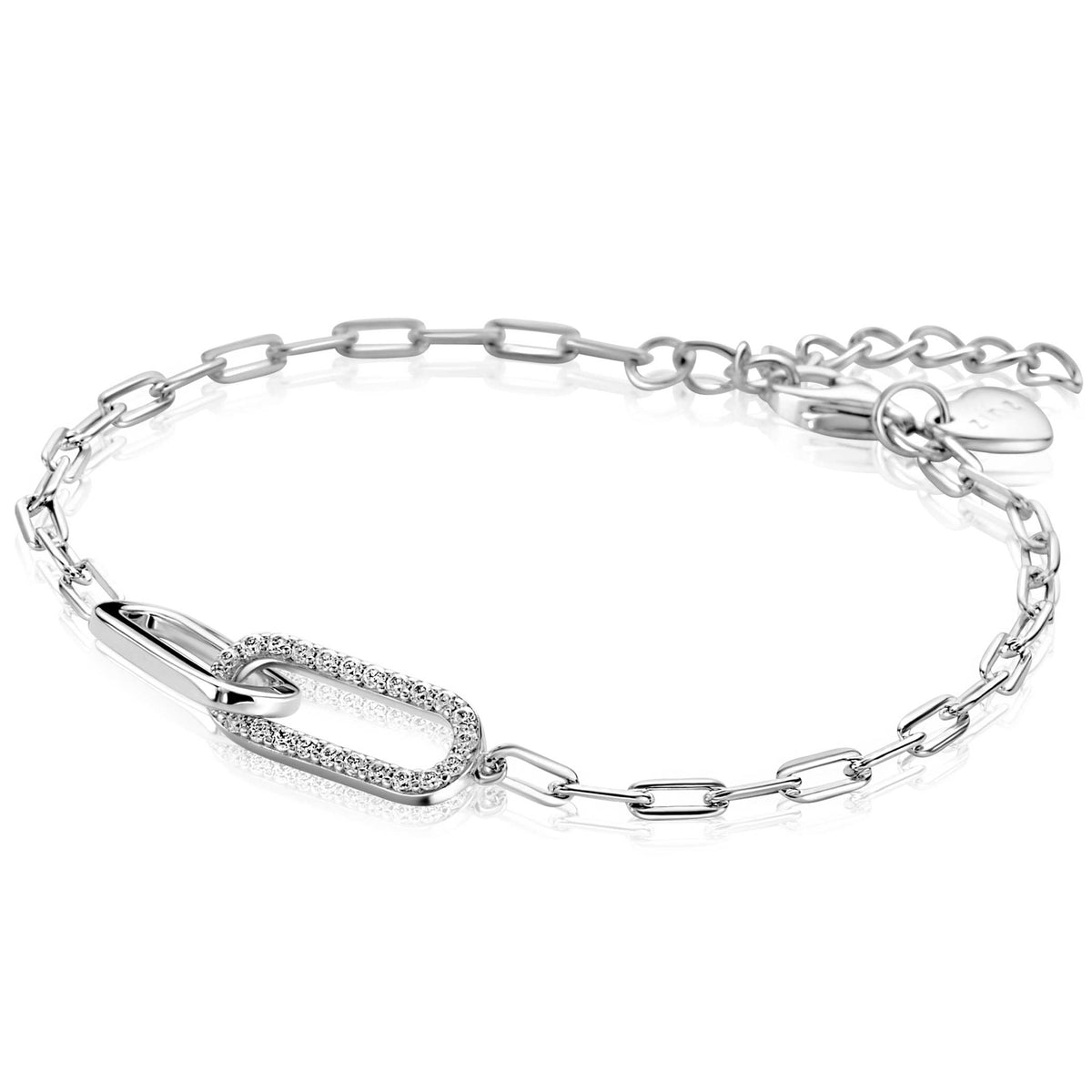 Silbernes Armband mit ovalem Anhänger und Zirkonia, verstellbar von 17 bis 20 cm