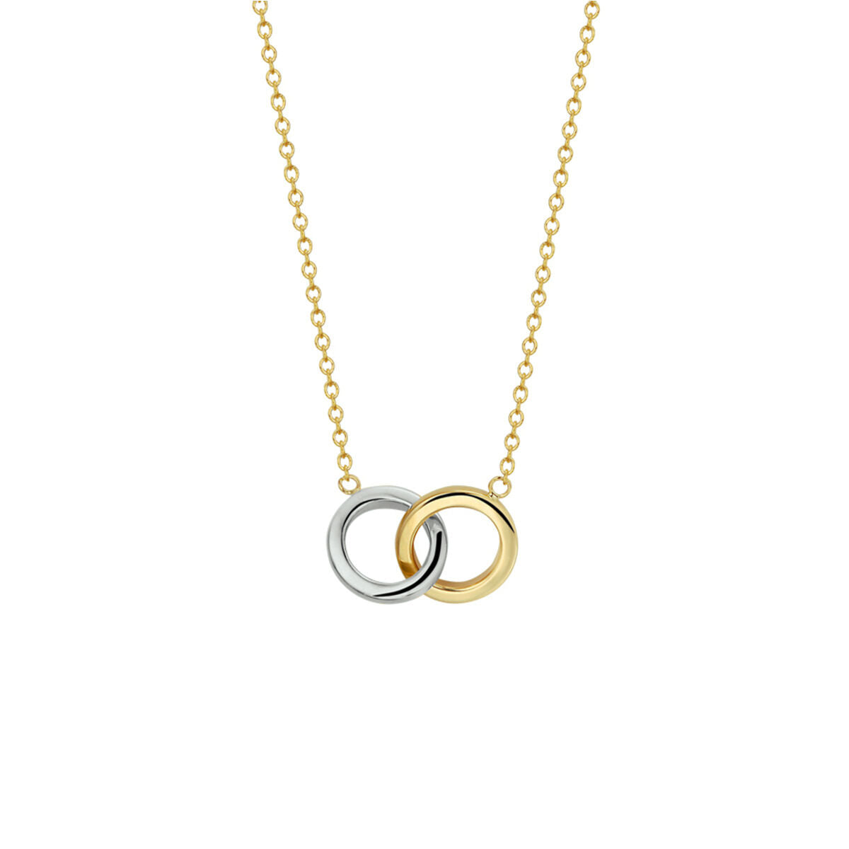 Collier mit zwei Ringen aus 14K bicolor Gold in Gelb und Weiß, Kettenlängen 40-42-44 cm