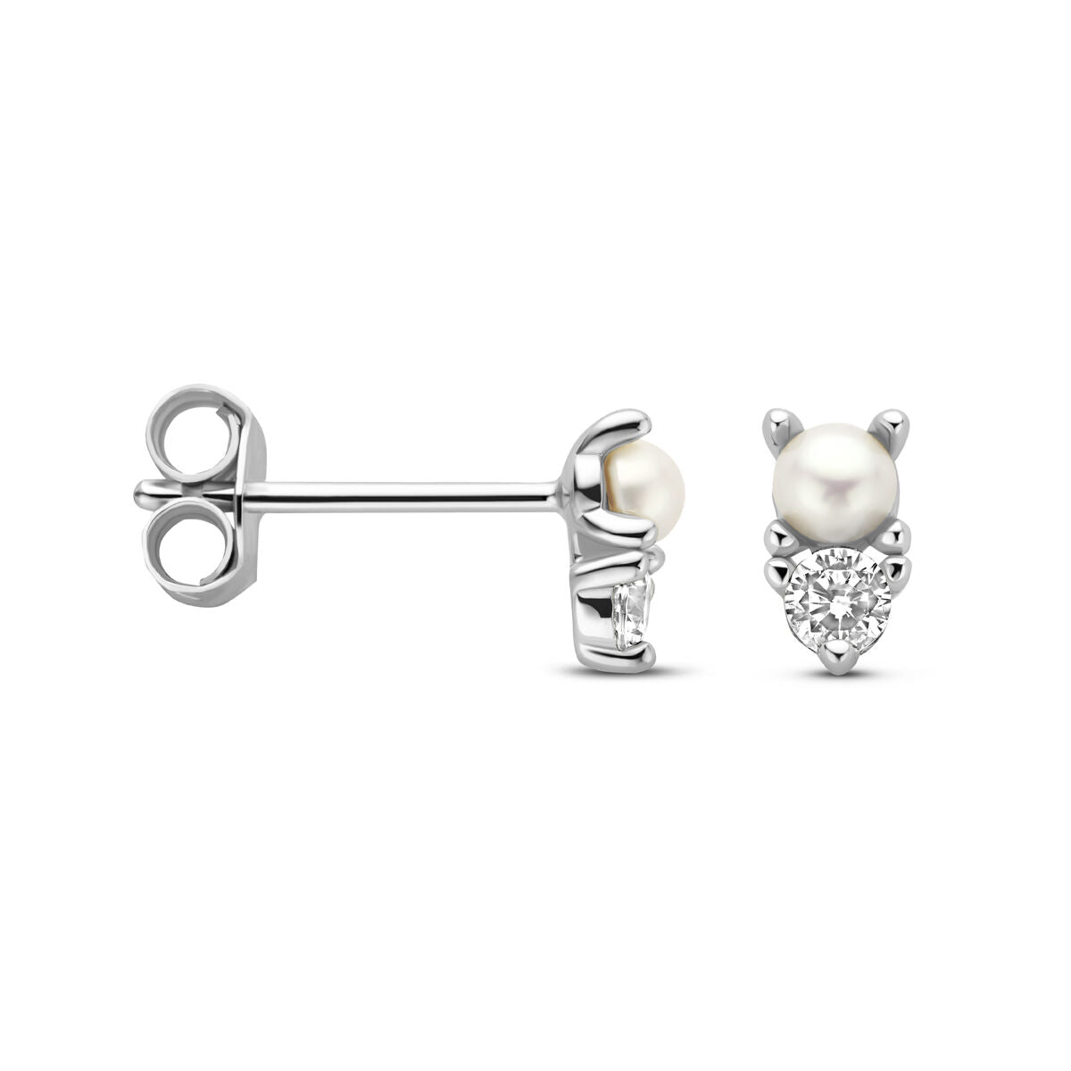 Ohrstecker Perle und Zirkonia Silber rhodiniert