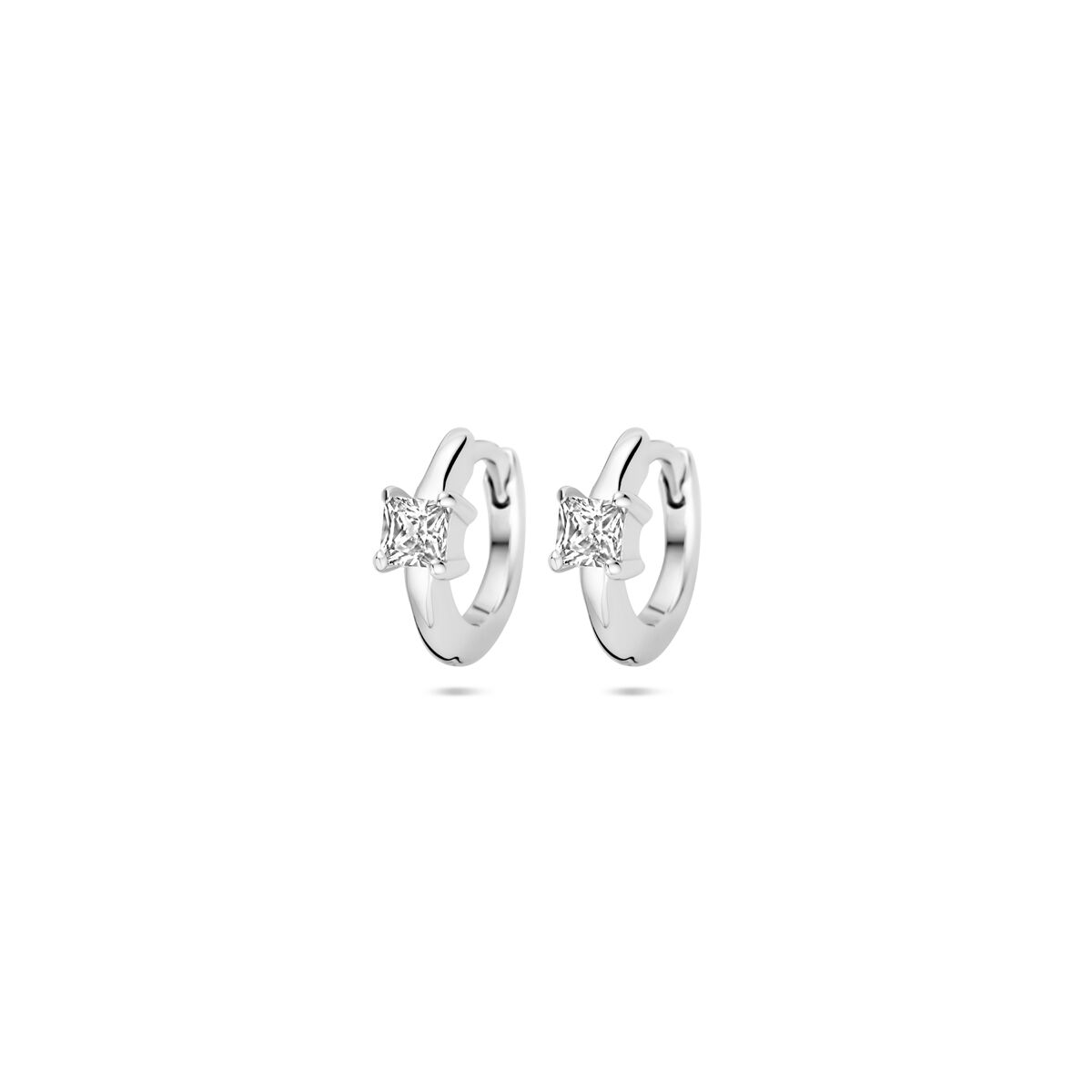 Klapp-Ohrringe aus rhodiniertem Silber mit Zirkonia, 10,5 mm groß und quadratischer Form