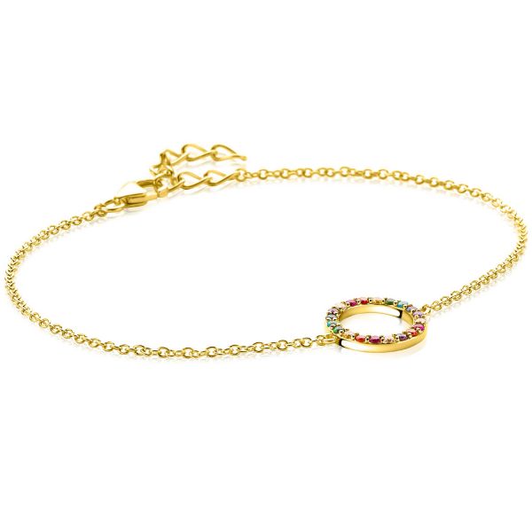 Zinzi Armband aus Silber mit buntem, runden Anhänger und feiner Gliederkette