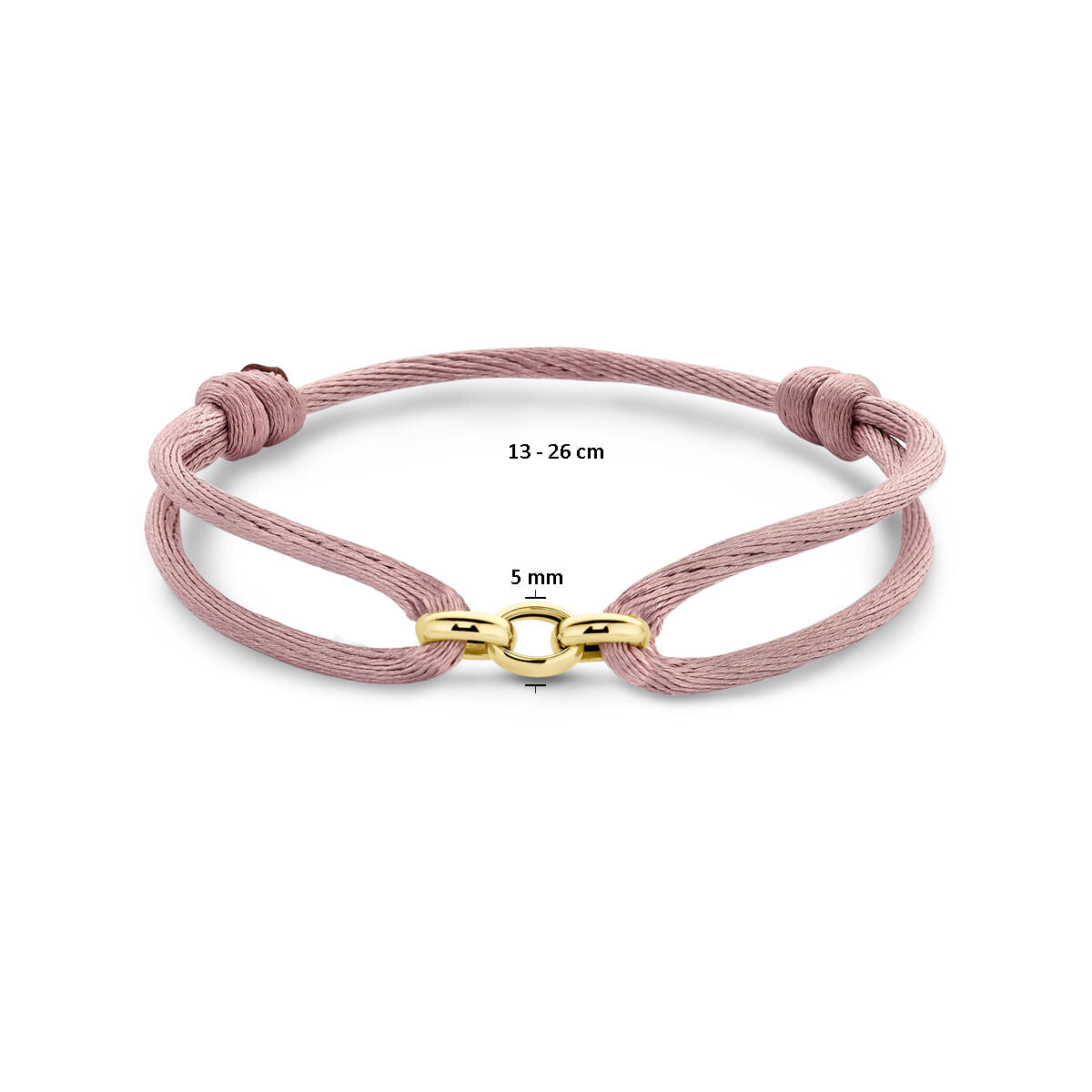 Armband Satin zartrosa 13 - 26 cm 14K Gold mit Kautschuk/Nylon/Leder