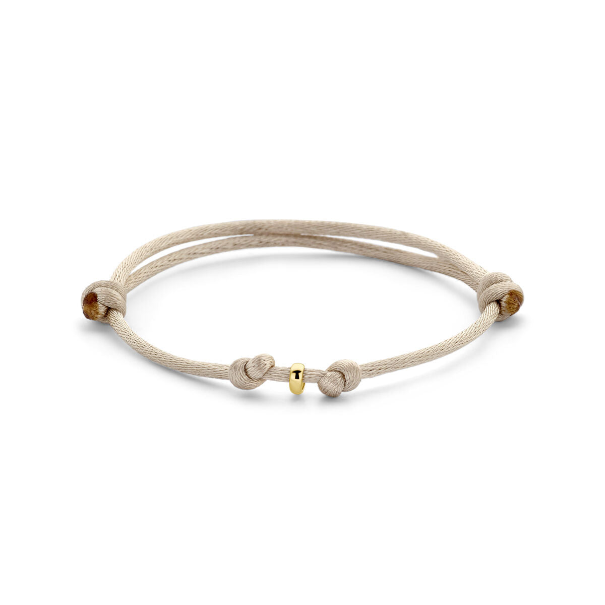 Armband aus beigem Satin mit 14K Gold und Knoten, verstellbar von 13 bis 26 cm