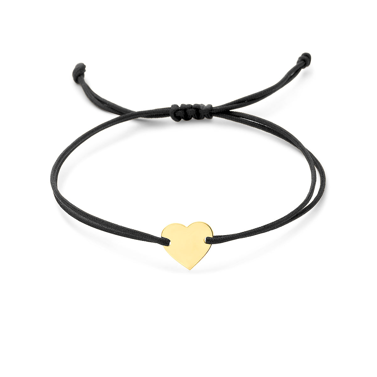 Gravierte Herzarmband aus schwarzem Polyester mit 14K goldener Herzplatte und verstellbarem Verschluss