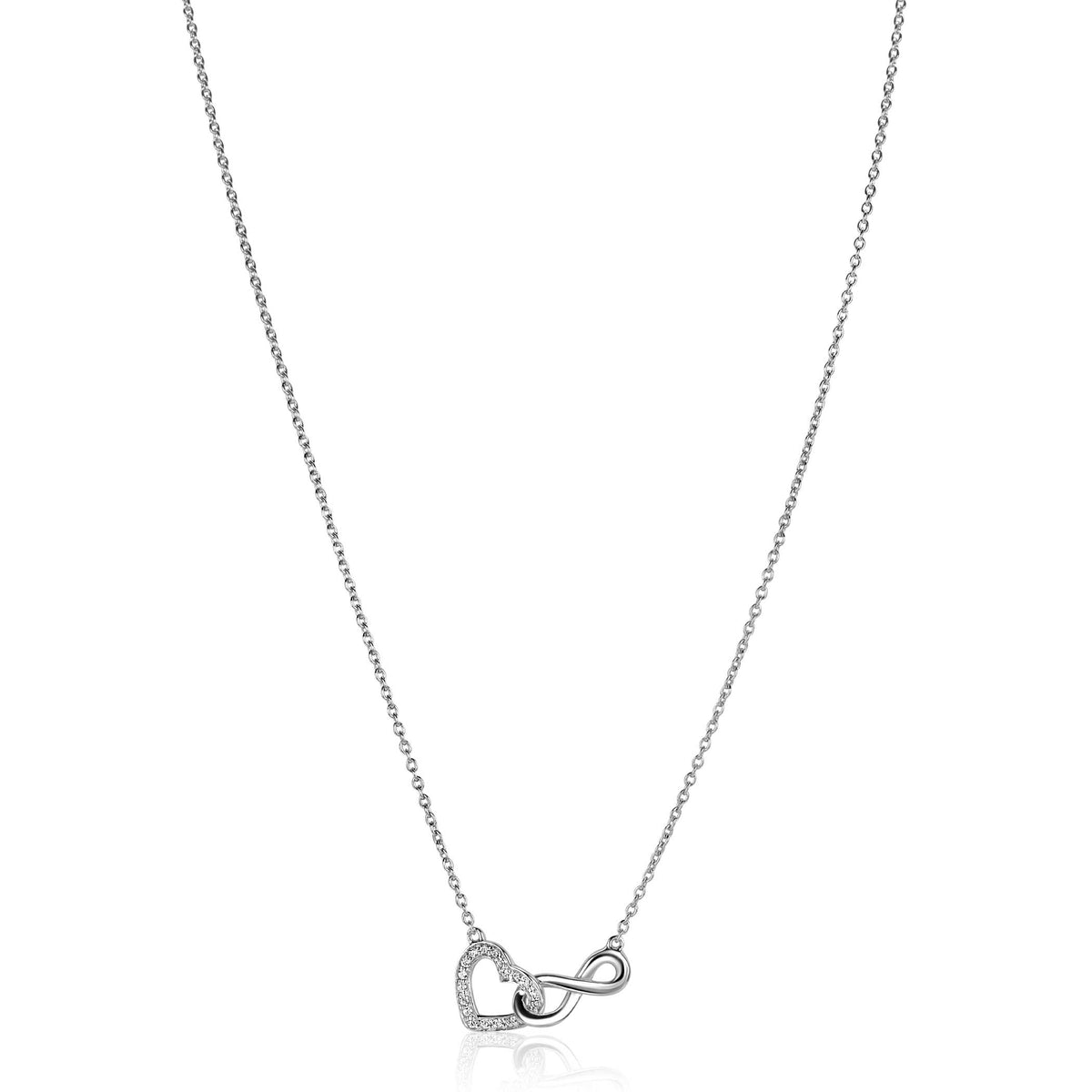 Kette mit unendlichem Symbol und kleinen Zirkonia, 42-45 cm lang, aus Silber.