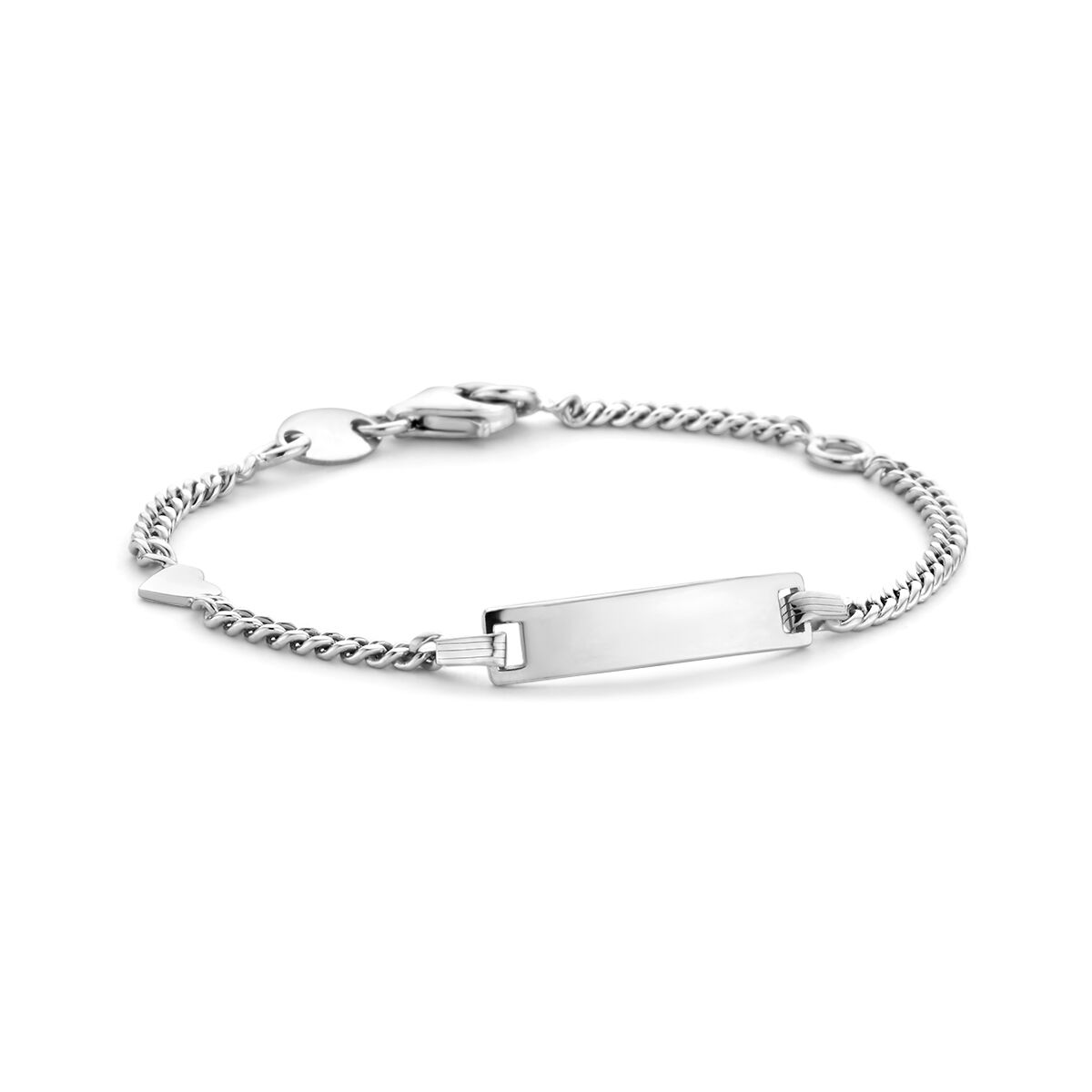 Gravurarmband aus rhodiniertem Silber mit 4,2 mm breiter Gourmetplatte und verstellbarer Länge von 11 bis 13 cm