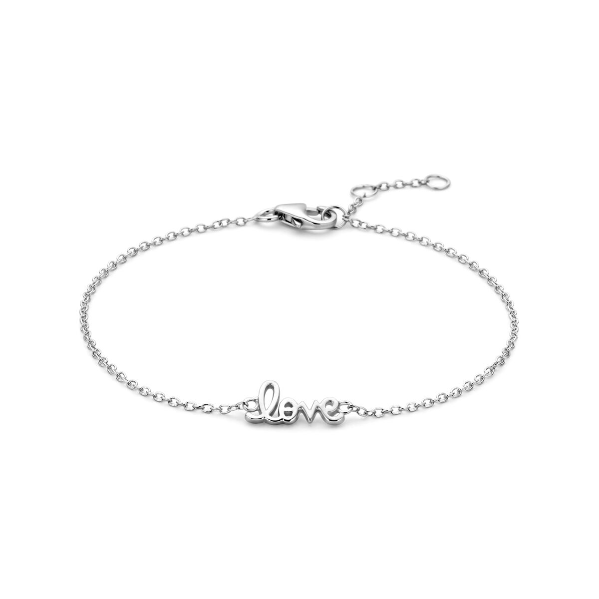 Armband aus rhodiniertem Silber mit dem Schriftzug "love" in geschwungener Schrift