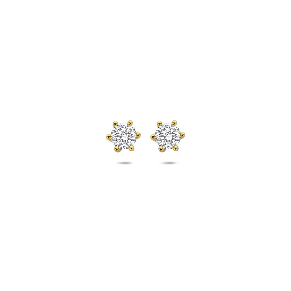 Goldene Ohrstecker mit lab-grown Diamanten, 14k Gelbgold, runde Form mit funkelnden Steinen