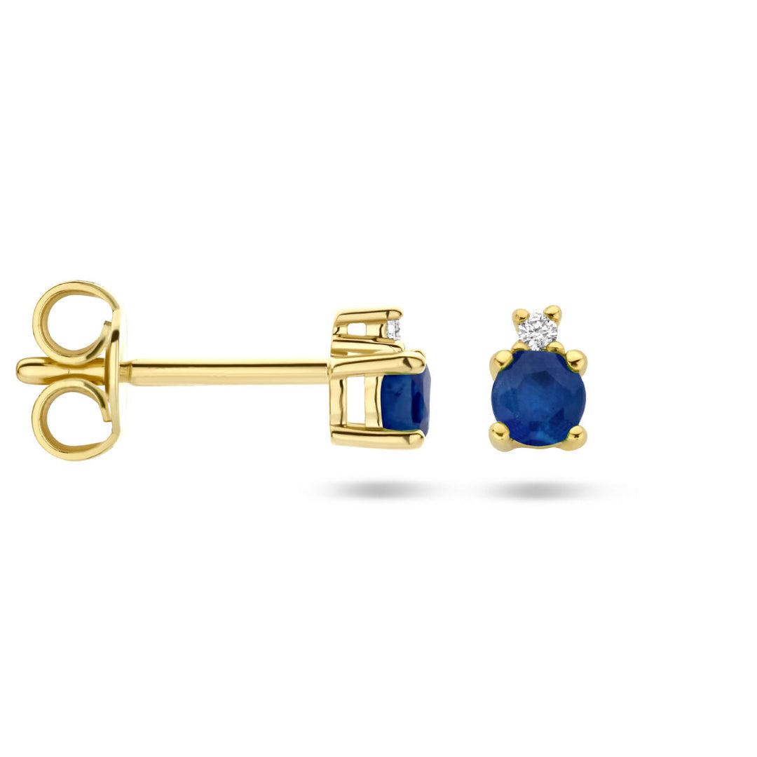Ohrstecker Saphir und Diamant 0,015 ct (2x 0,0075 ct) h p1 14 K Gelbgold