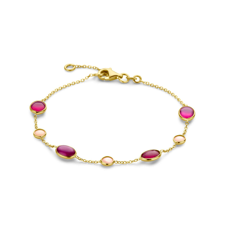 Goldarmband Damen rosa Opal und Rubin 14K