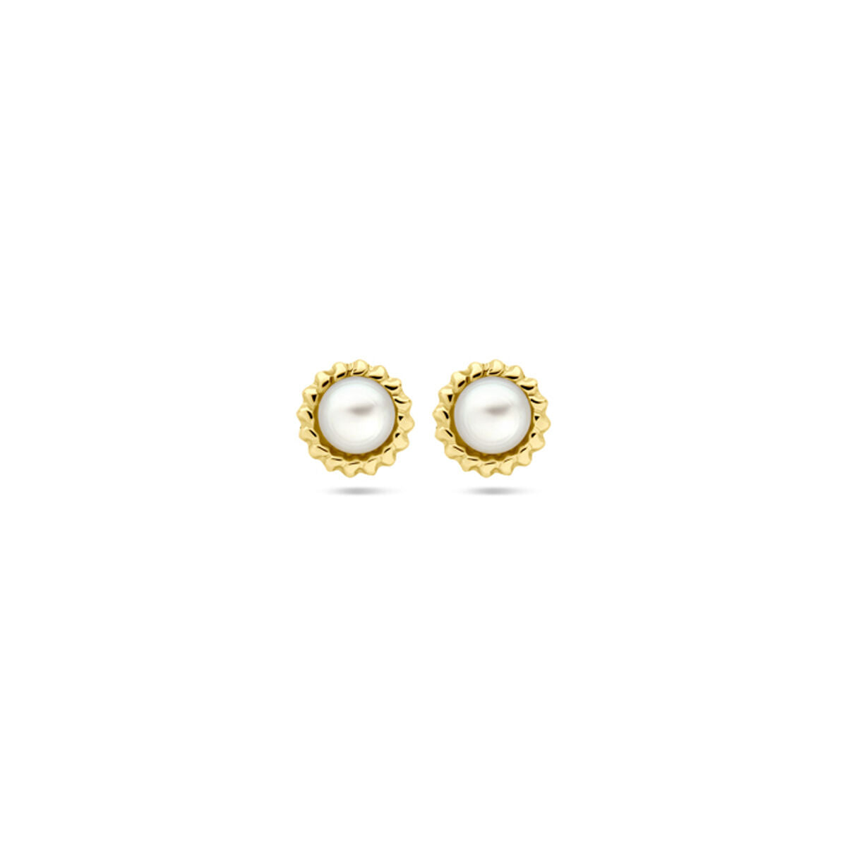 Ohrstecker mit 5,0 mm großen Perlen und 14K gelbgoldenem Rahmen