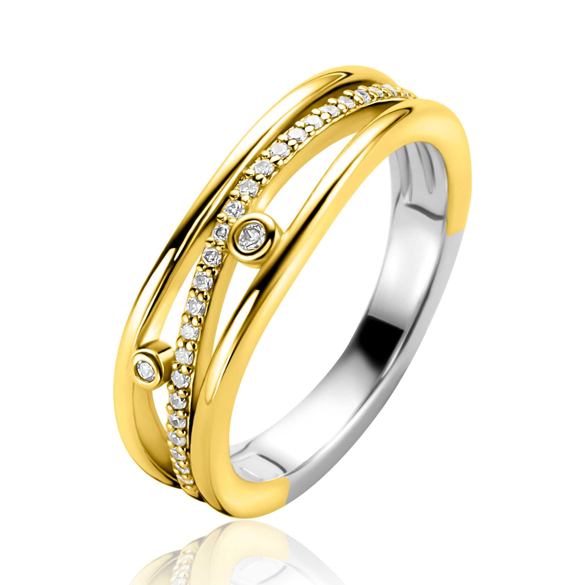 Ring aus Silber mit goldener Beschichtung, verziert mit kleinen Zirkonia-Steinen