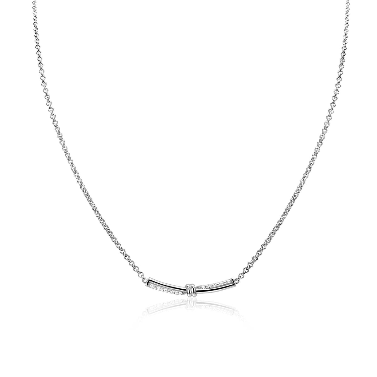 Halskette aus Silber mit einem schlichten, glänzenden Element und einem kleinen Edelstein in der Mitte