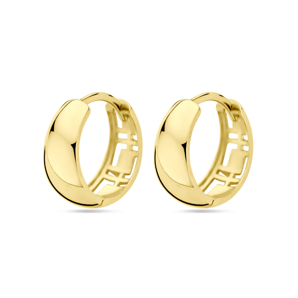 Klapp-Ohrringe aus 14K Gelbgold mit modernem, geschwungenem Design und offenem Muster
