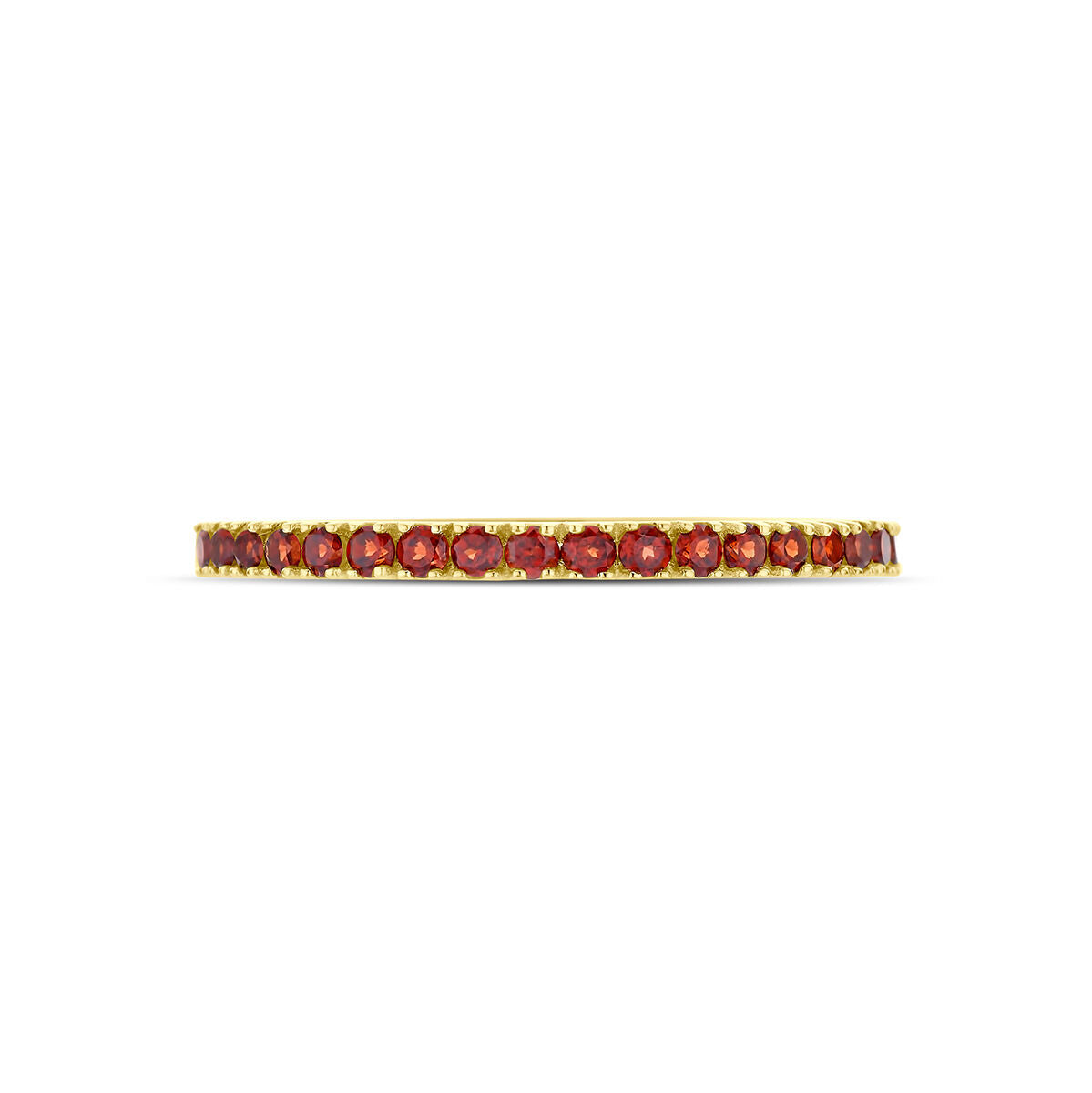 De Van der Kooij Collectie ring met geboortesteen granaat januari 14K geelgoud is een delicate damesring met een rij ronde granaatstenen, perfect voor elke gelegenheid.