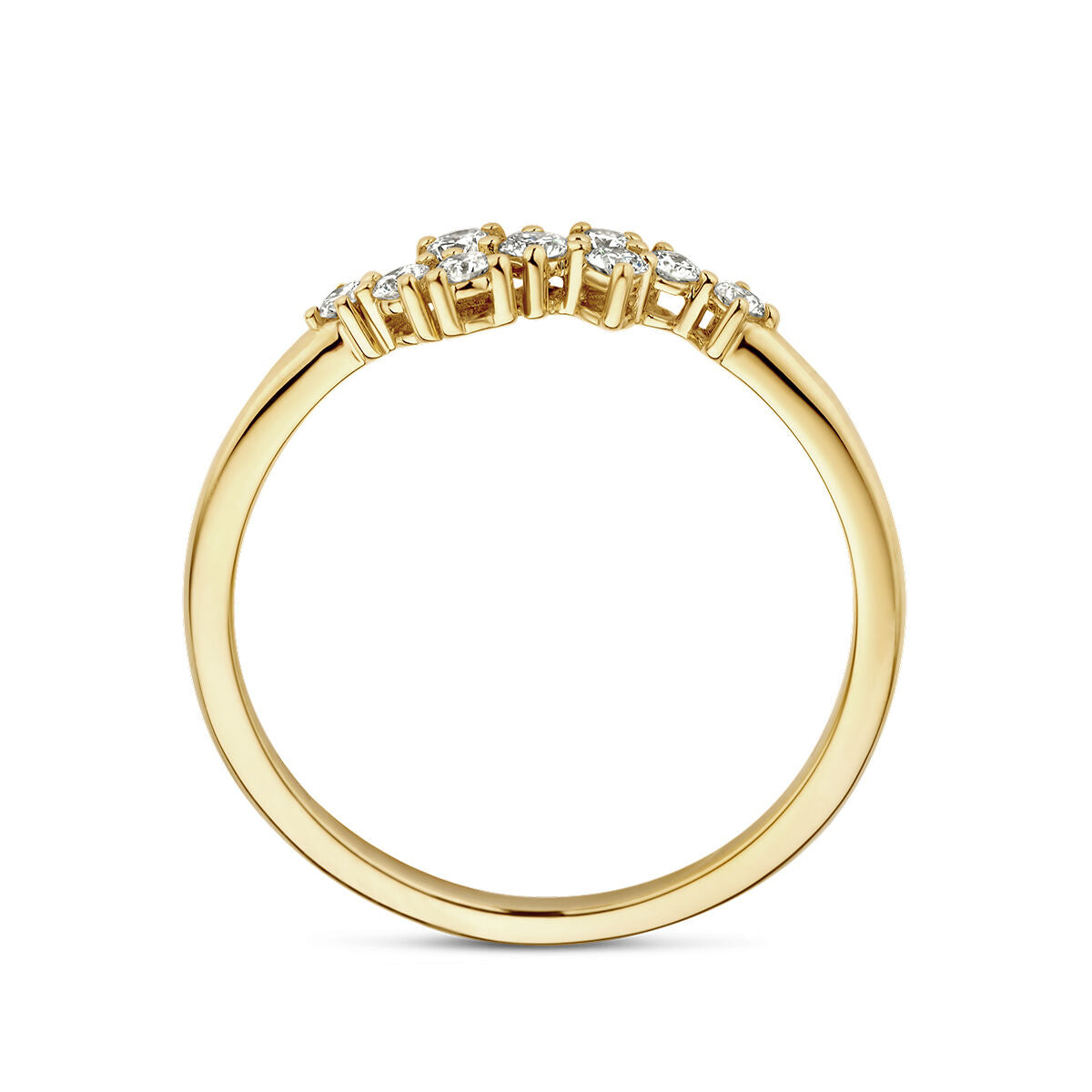 De Van der Kooij Collectie ring diamant 0.21ct h si 14K geelgoud heeft een rij fonkelende witte diamanten in een zachte curve en een gladde, gepolijste band die zorgt voor elegante verfijning.