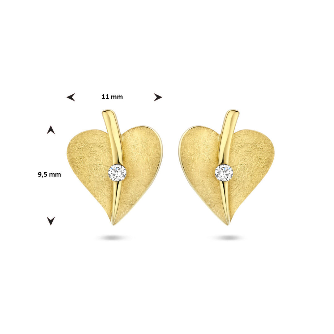 Ohrstecker, Herz, gekratzter Diamant, 0,04 ct (2 x 0,02 ct), H SI, 14 K Gelbgold