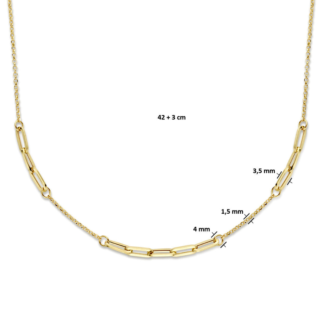 Kombinationshalskette Jasseron und Büroklammer 3,5 mm 42 + 2 cm 14K Gelbgold