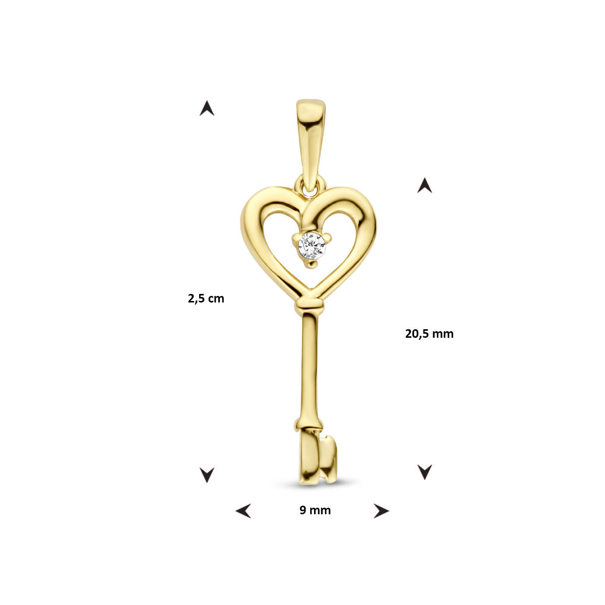 Anhänger Herz und Schlüssel Zirkonia 14K Gelbgold