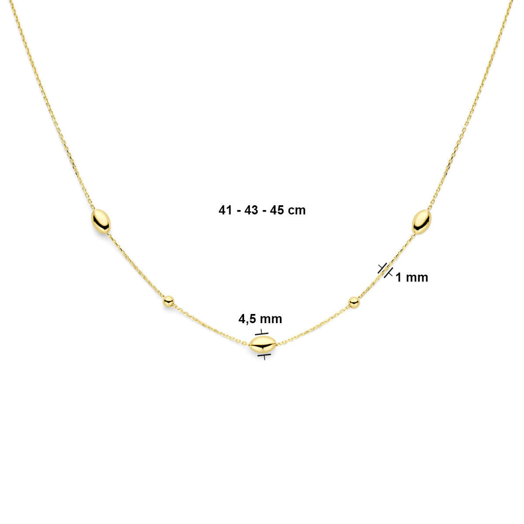 Gold Damenhalskette Ovale und Kugeln 14K
